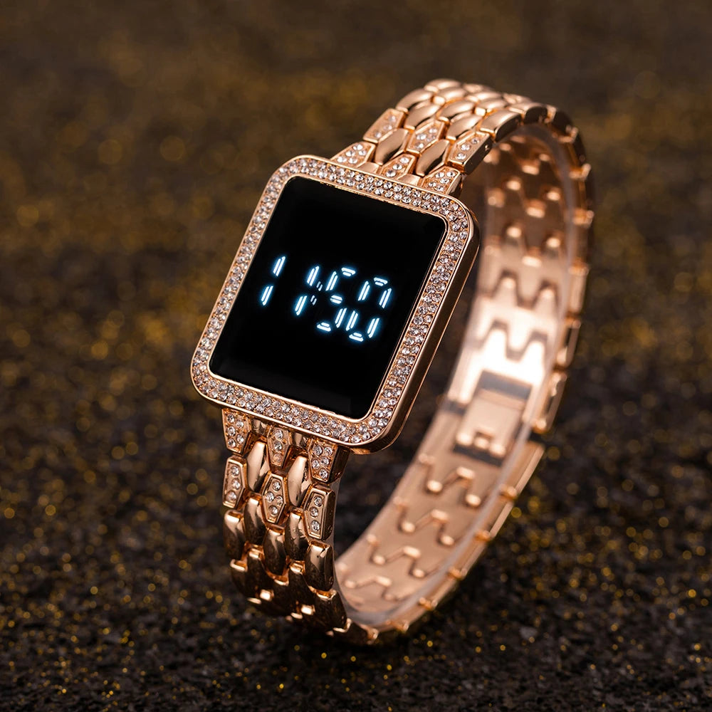 Digital Rhinestone Steel Women Watch
