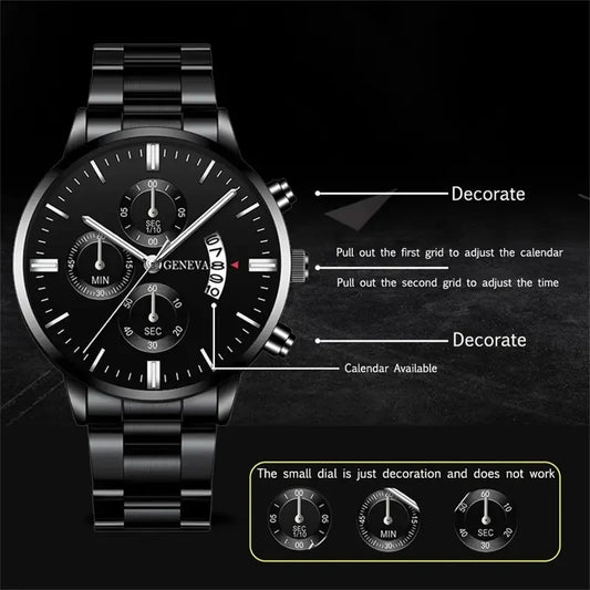 Black Steel Business Men Watch