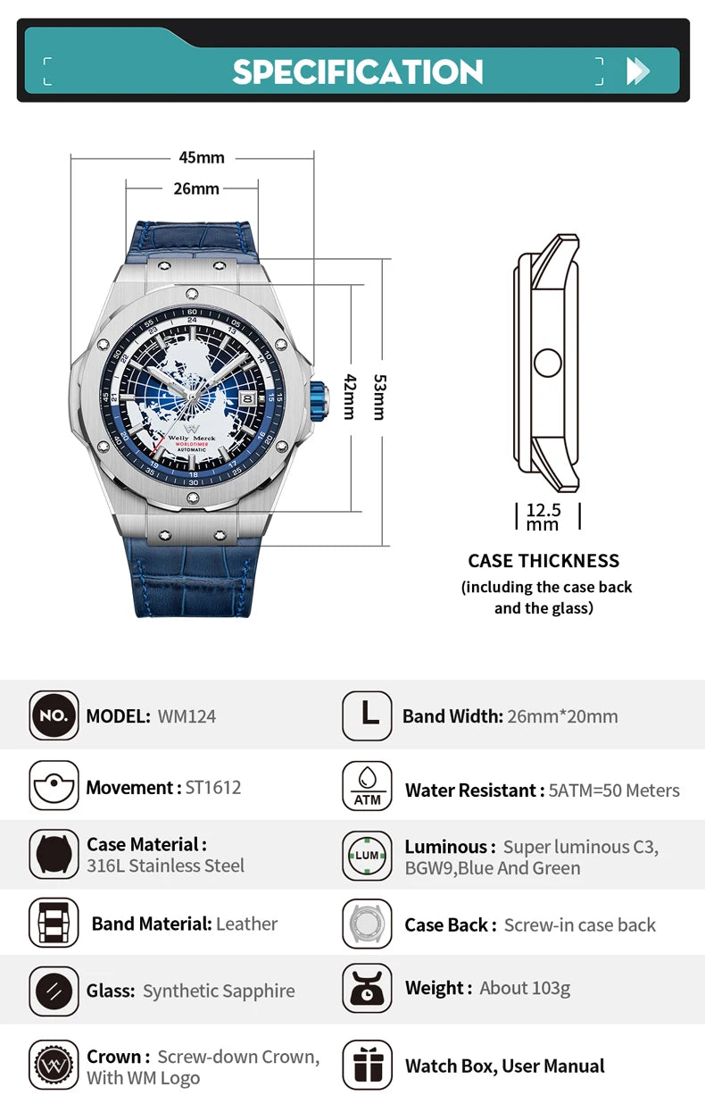 World Time Automatic Men Watch