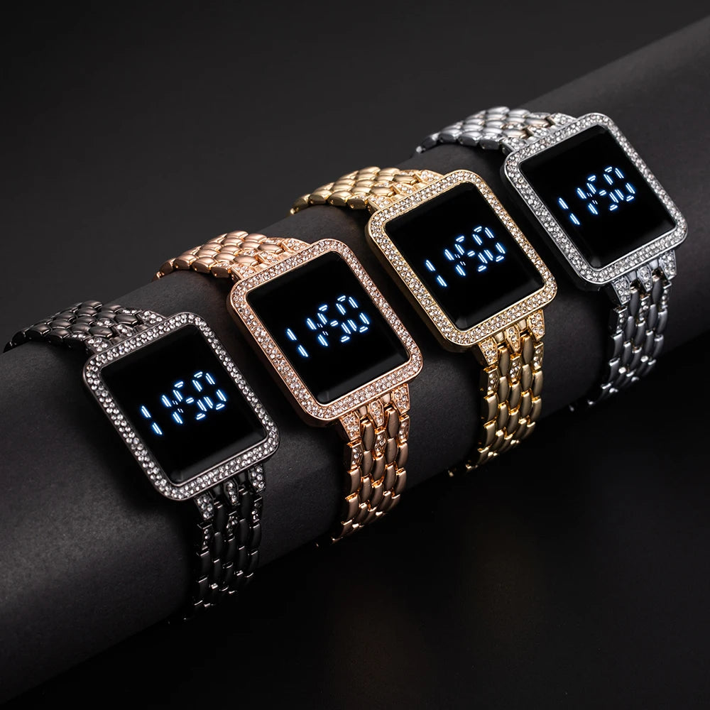 Digital Rhinestone Steel Women Watch