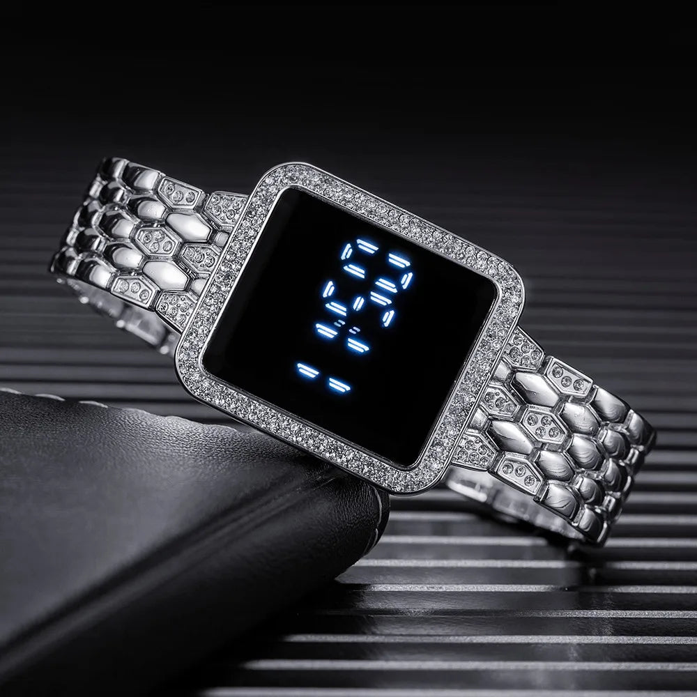 Digital Rhinestone Steel Women Watch