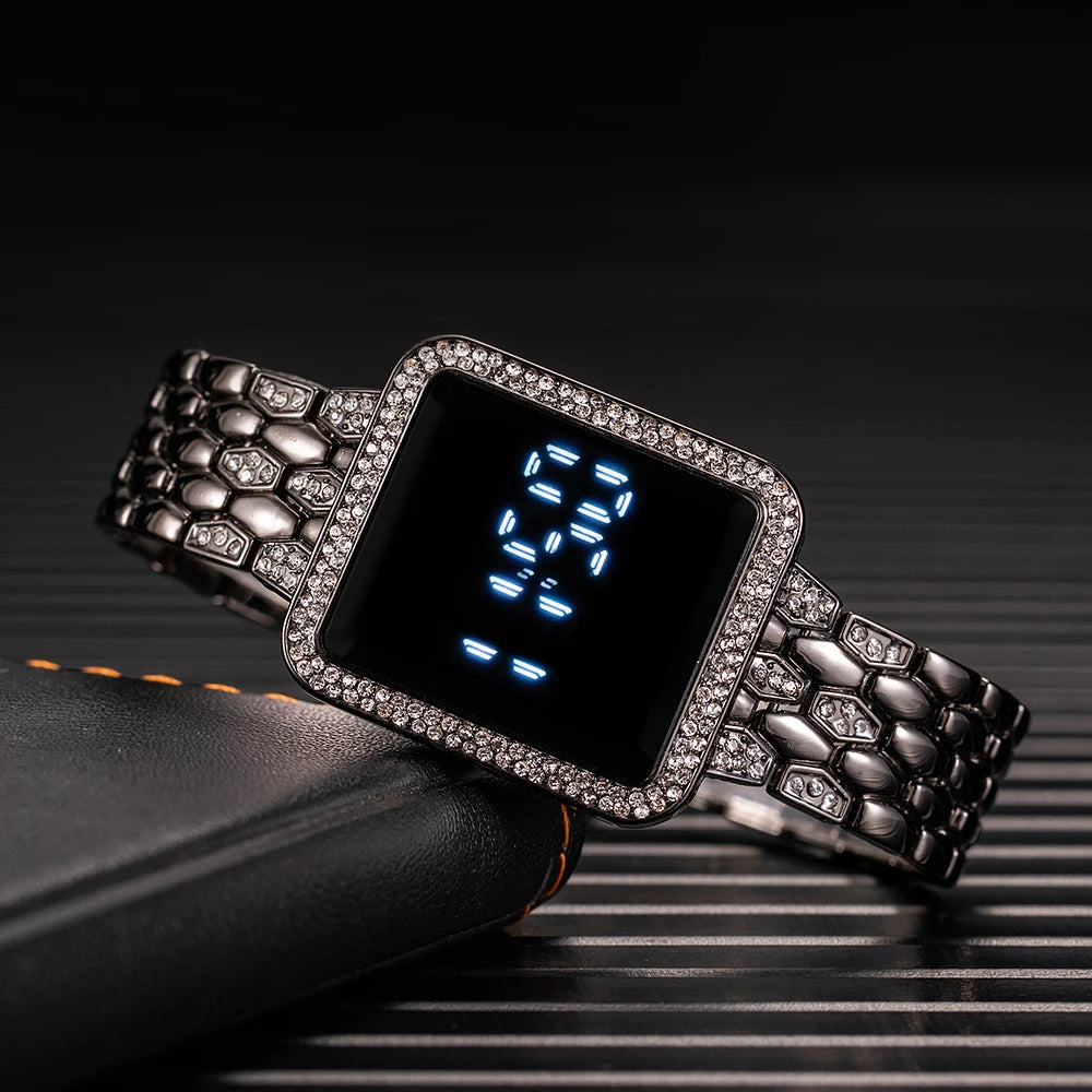 Digital Rhinestone Steel Women Watch