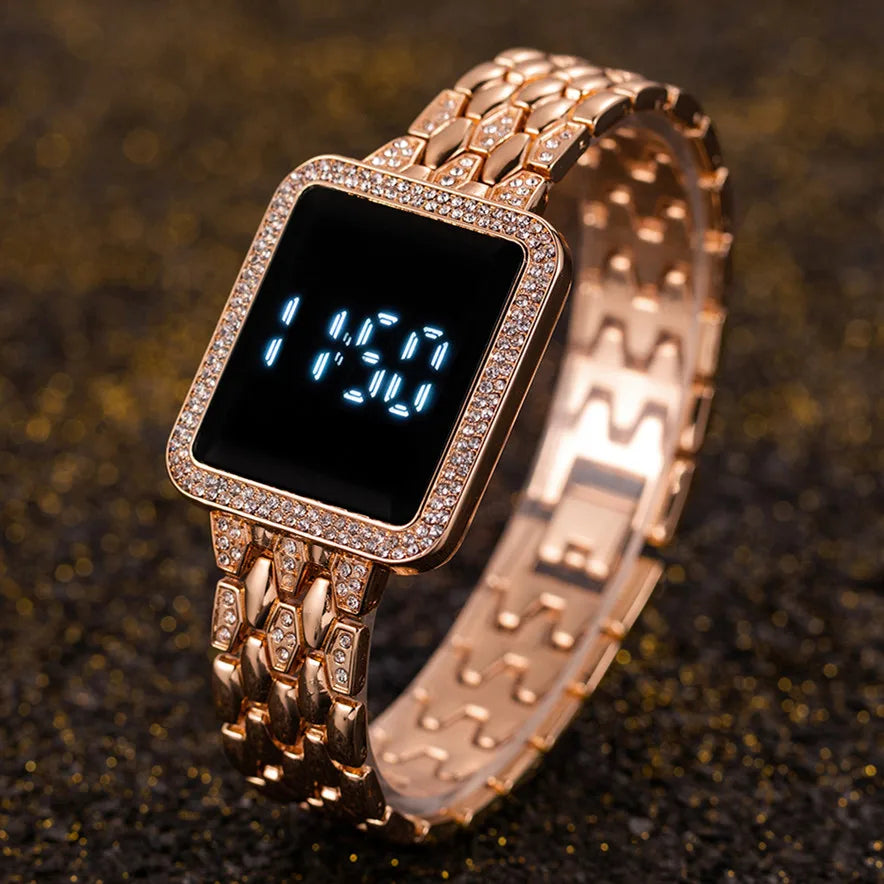 Digital Rhinestone Steel Women Watch