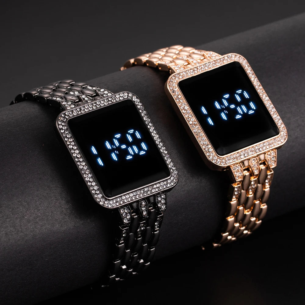 Digital Rhinestone Steel Women Watch