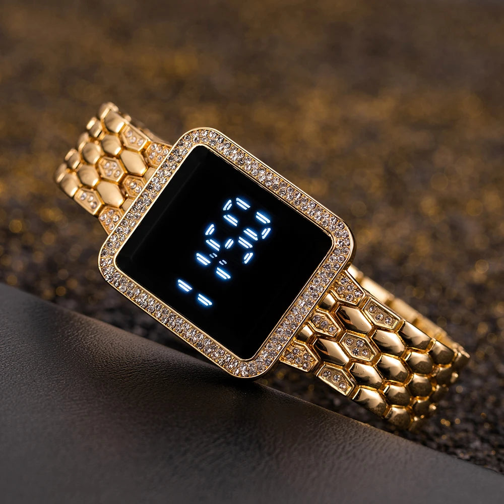 Digital Rhinestone Steel Women Watch