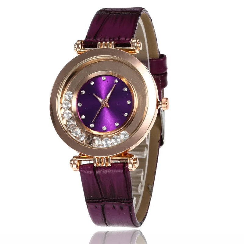 Diamond Leather Analog Women Watch