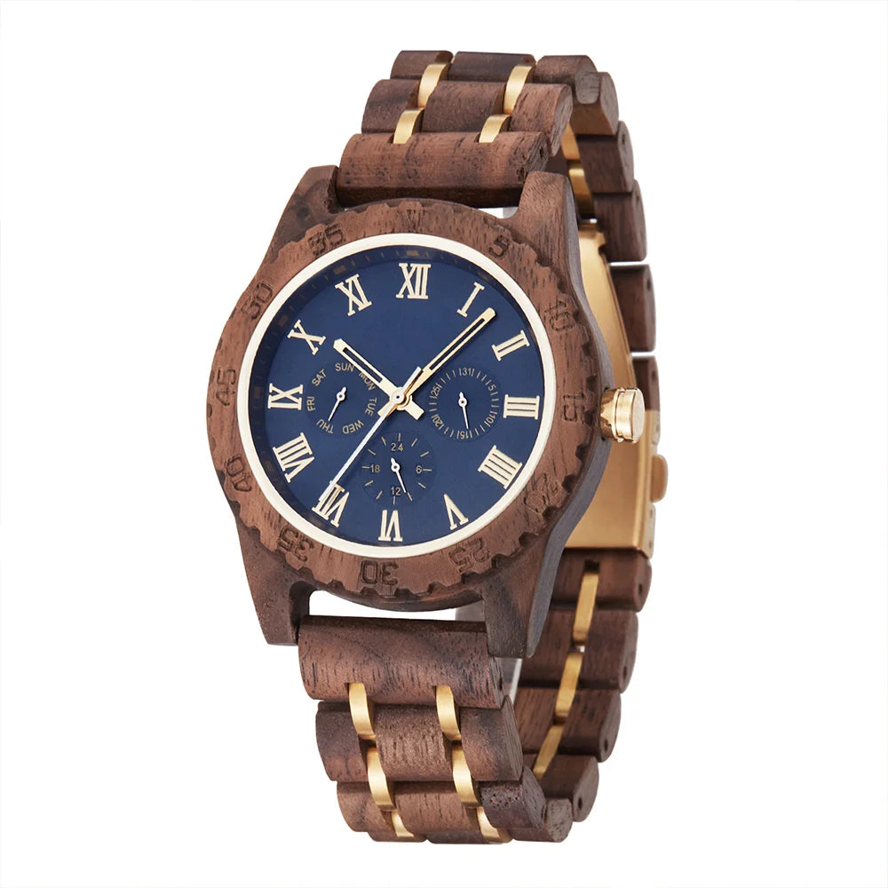Wooden Quartz Date Men Watch