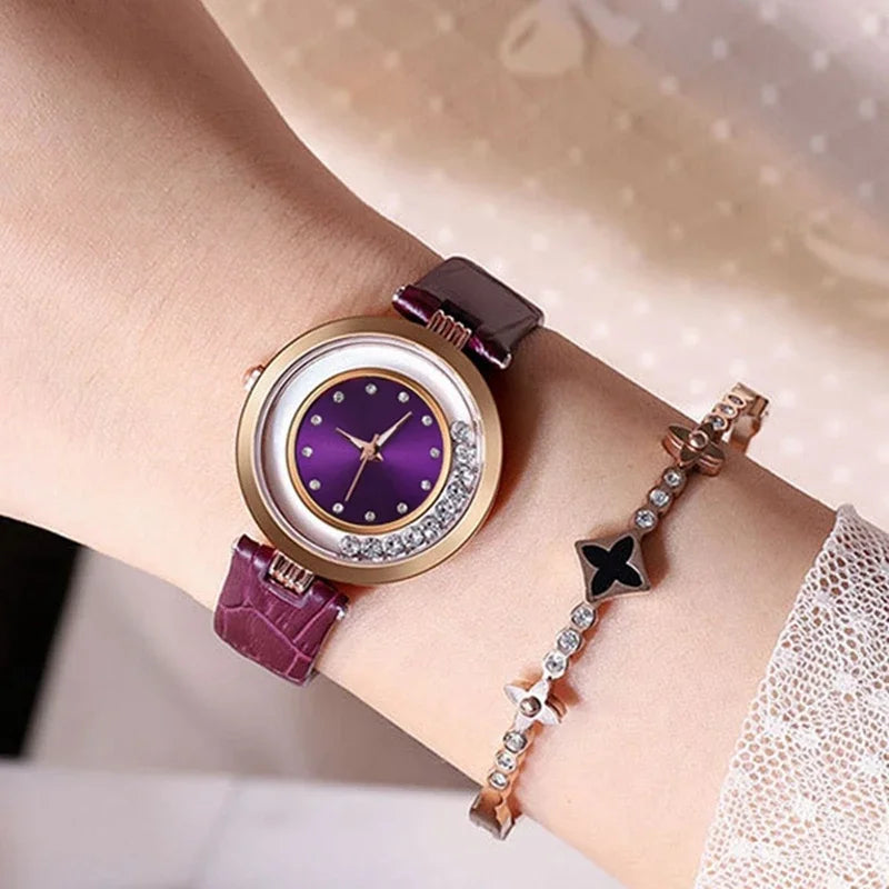 Diamond Leather Analog Women Watch