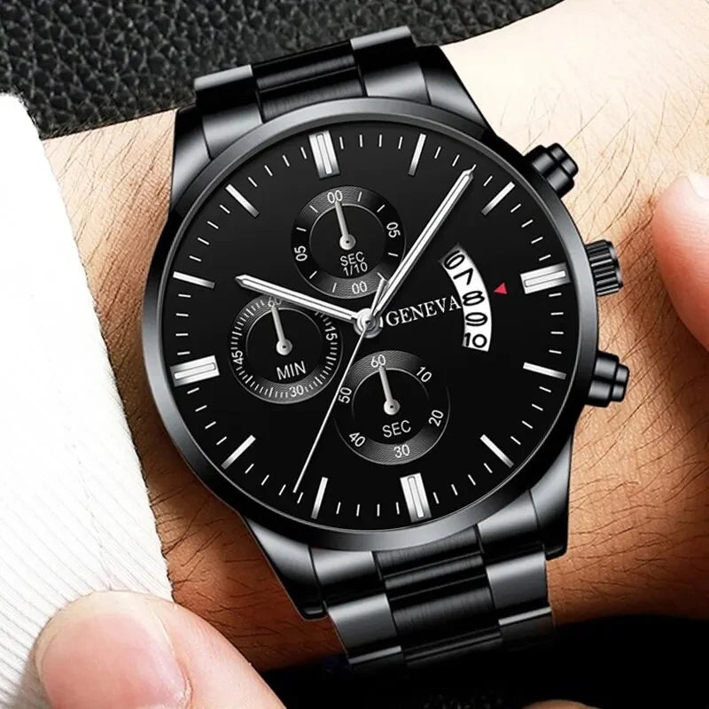 Black Steel Business Men Watch