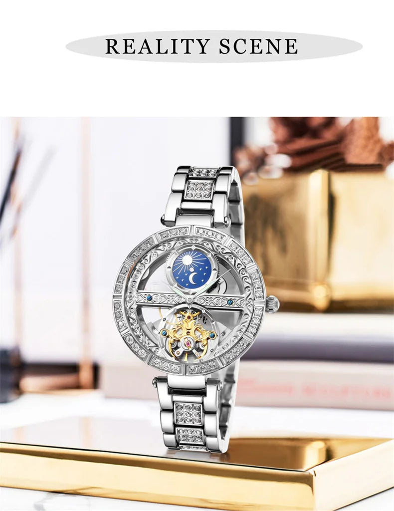 Skeleton Automatic Leather Women Watch