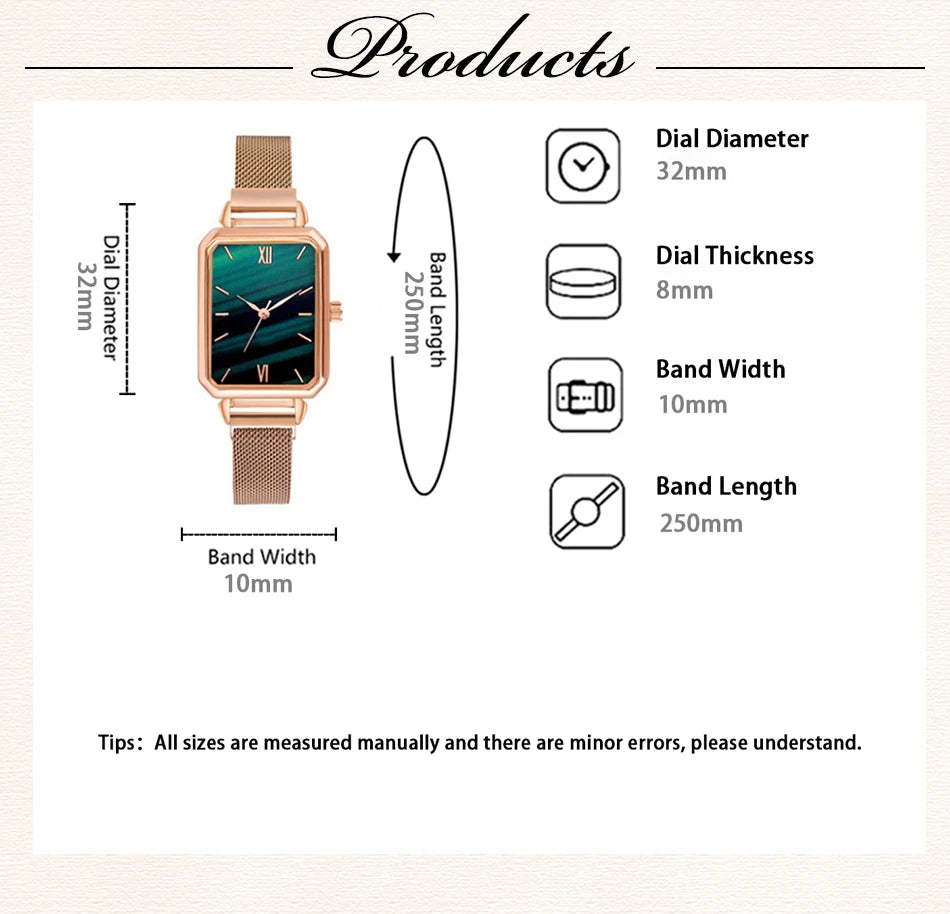 Square Dial Bracelet Watch Set