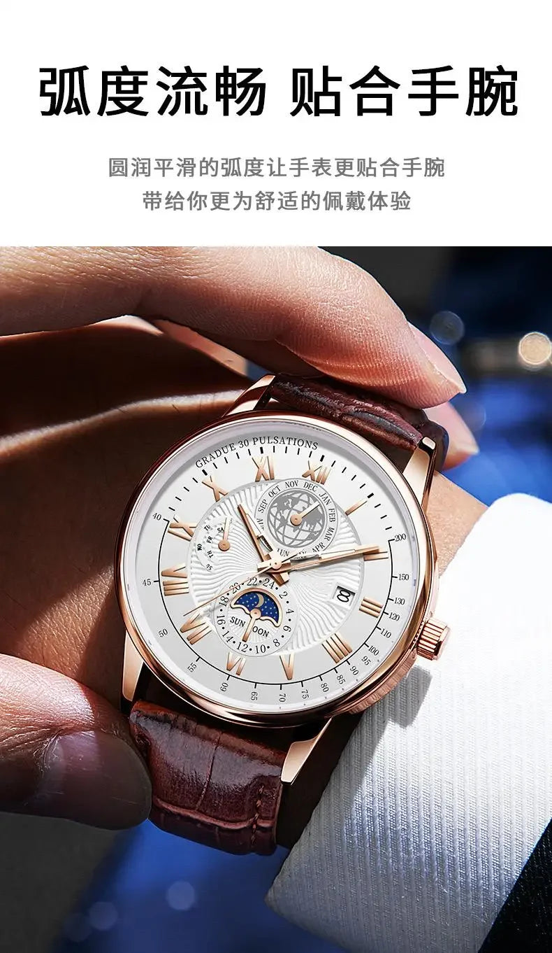 Waterproof Leather Sport Men Watch