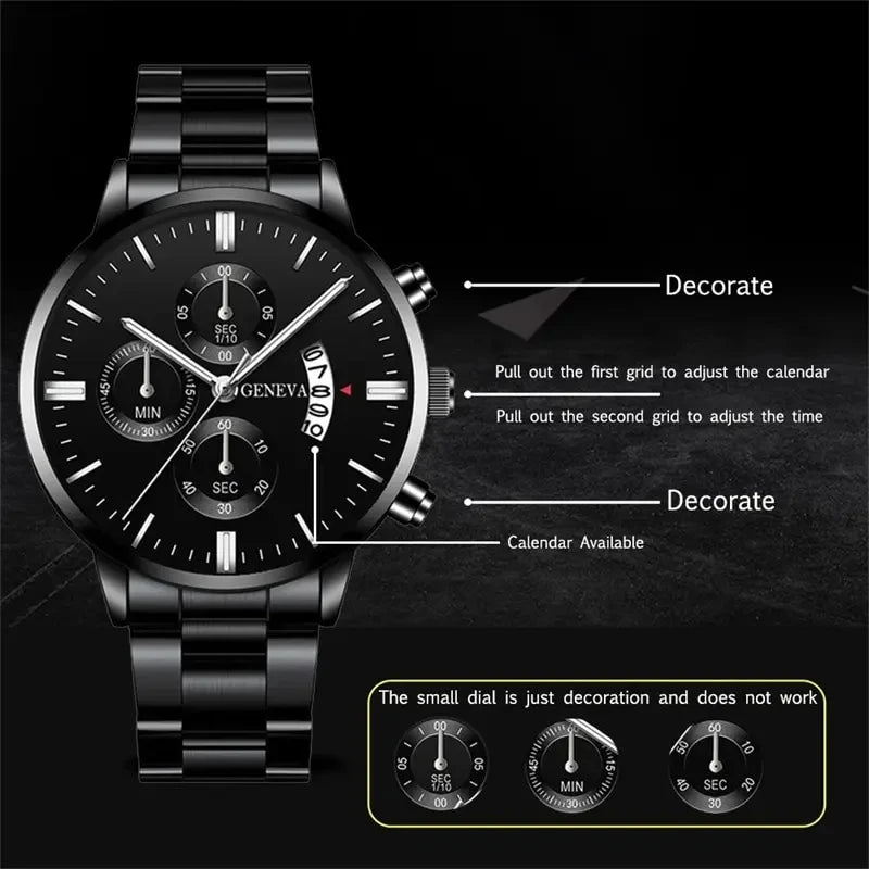 Black Steel Business Men Watch