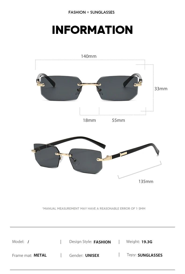 Rimless Rectangle Fashion Sunglasses