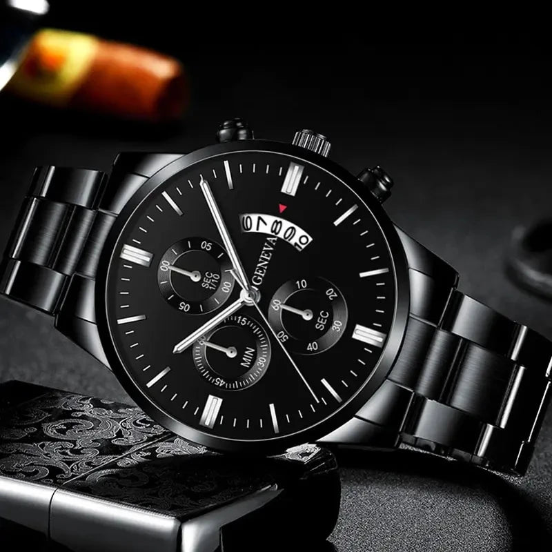 Black Steel Business Men Watch