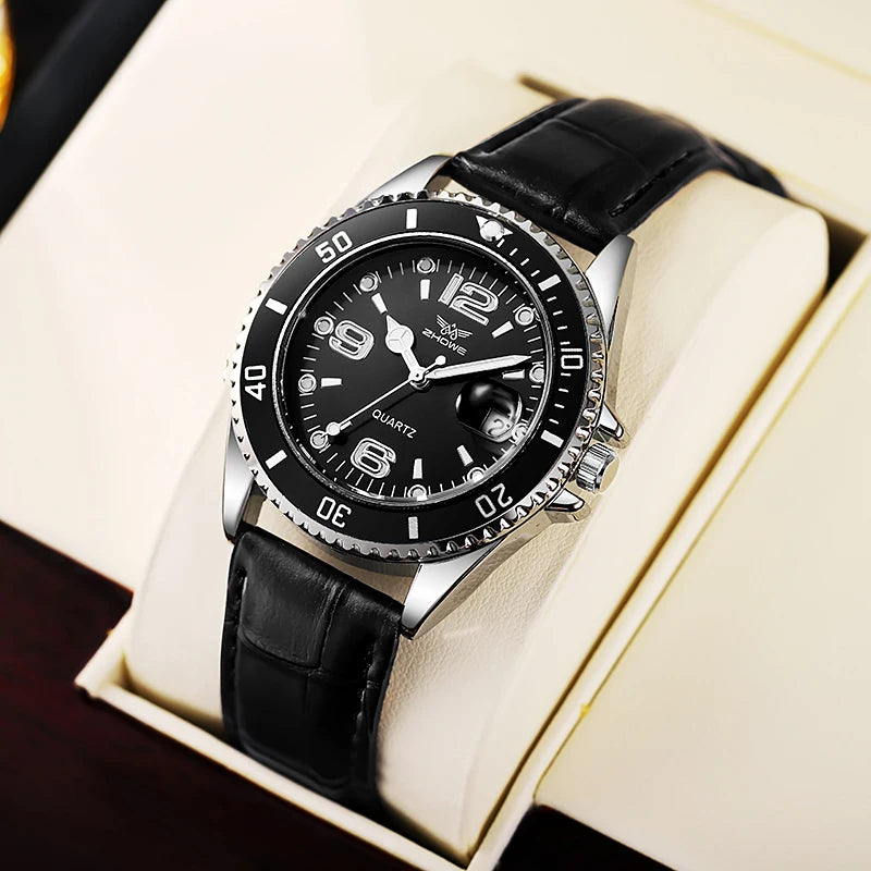 Leather Strap Calendar Men Watch