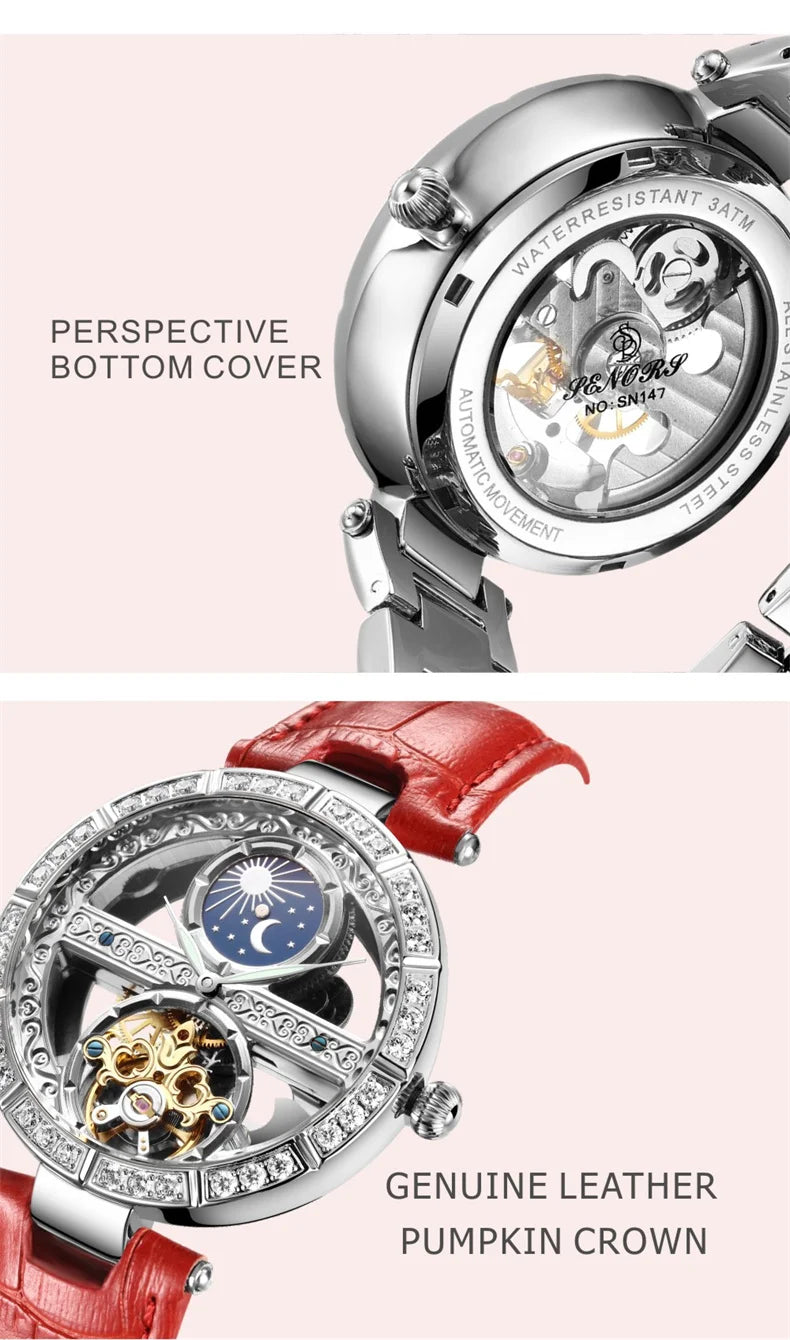 Skeleton Automatic Leather Women Watch