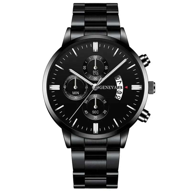 Black Steel Business Men Watch