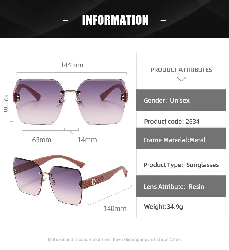 Oversized Rimless Women Sunglasses