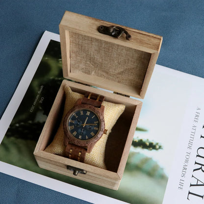 Wooden Quartz Date Men Watch