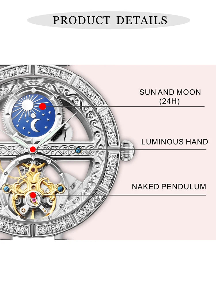 Skeleton Automatic Leather Women Watch