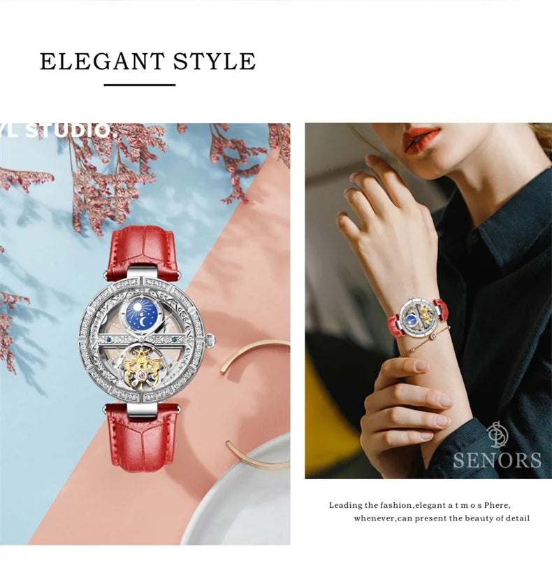 Skeleton Automatic Leather Women Watch