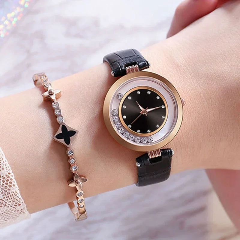 Diamond Leather Analog Women Watch