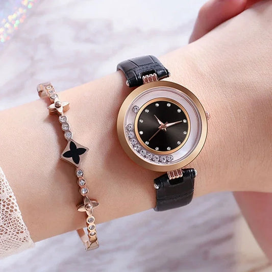 Diamond Leather Analog Women Watch
