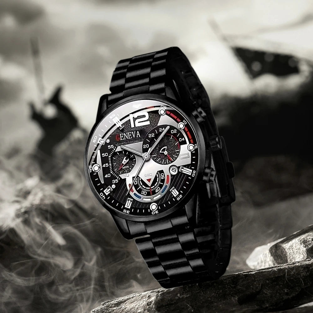 Black Steel Business Men Watch