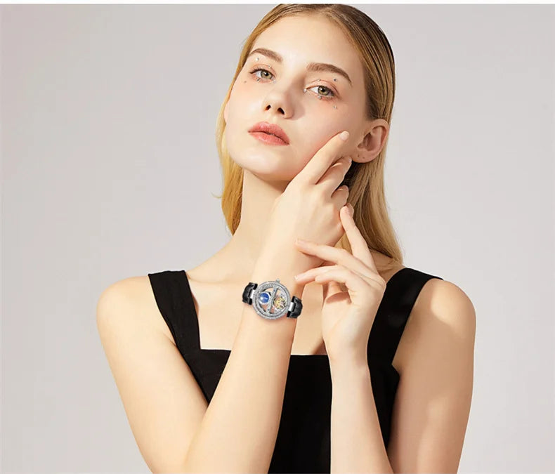 Skeleton Automatic Leather Women Watch