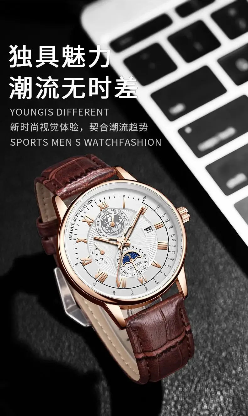 Waterproof Leather Sport Men Watch