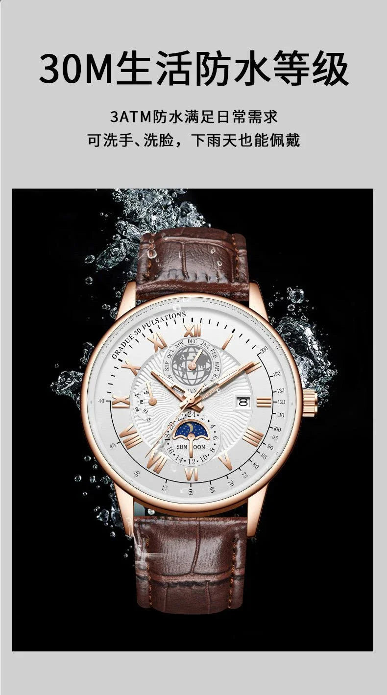 Waterproof Leather Sport Men Watch