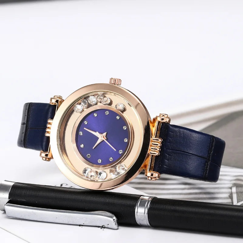 Diamond Leather Analog Women Watch