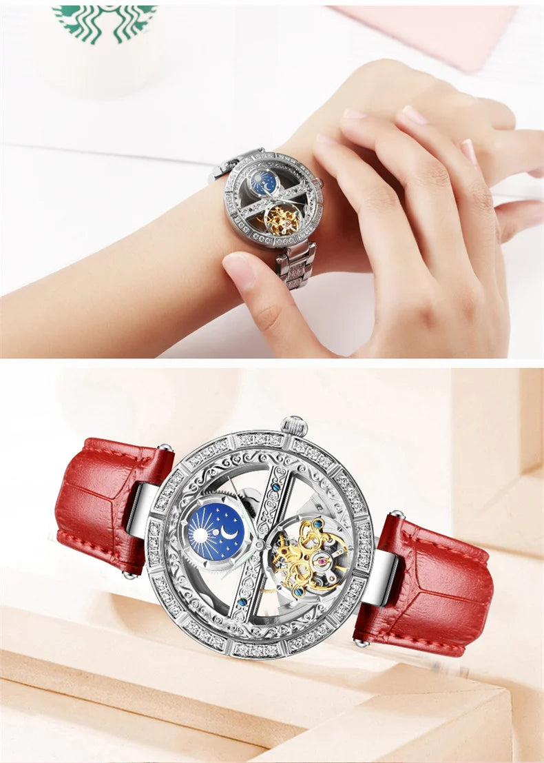 Skeleton Automatic Leather Women Watch