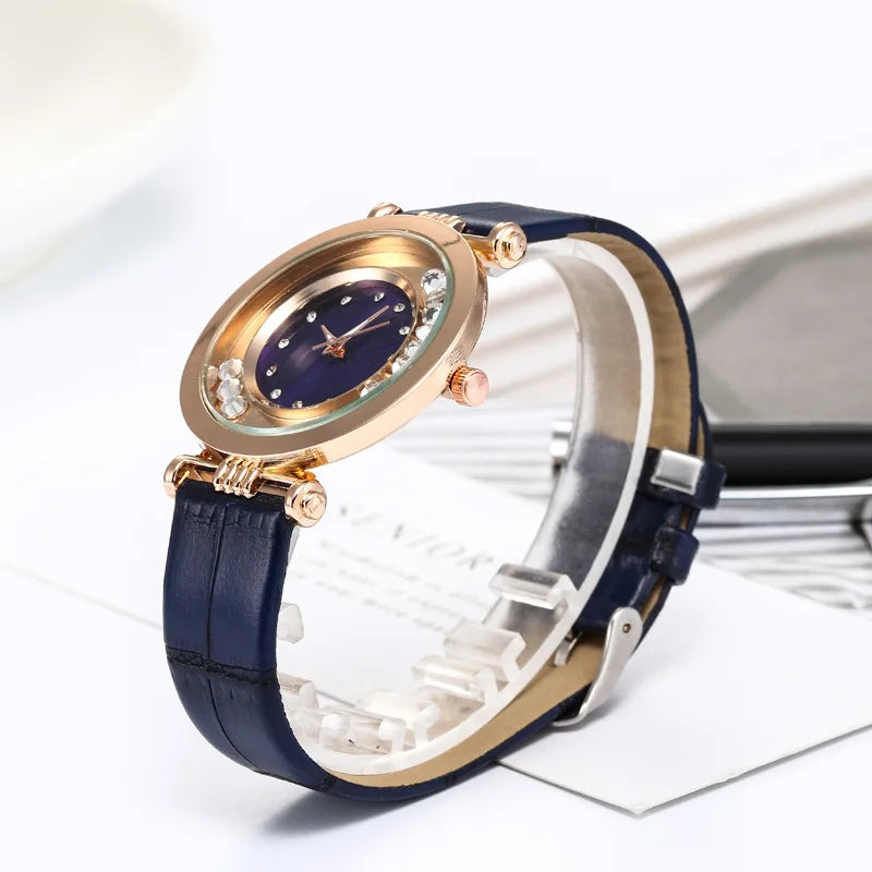 Diamond Leather Analog Women Watch