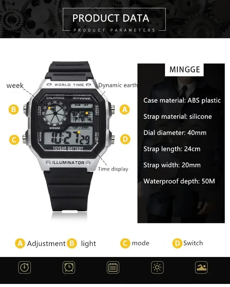 Retro Digital Men Sports Watch