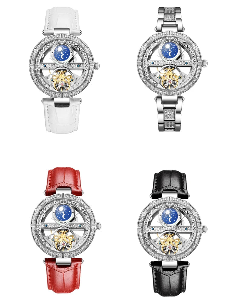 Skeleton Automatic Leather Women Watch