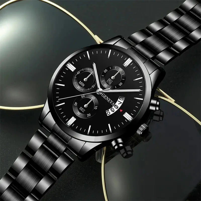 Black Steel Business Men Watch