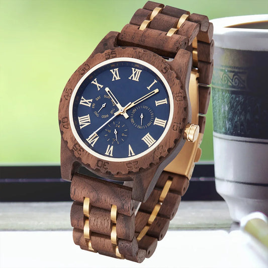 Wooden Quartz Date Men Watch