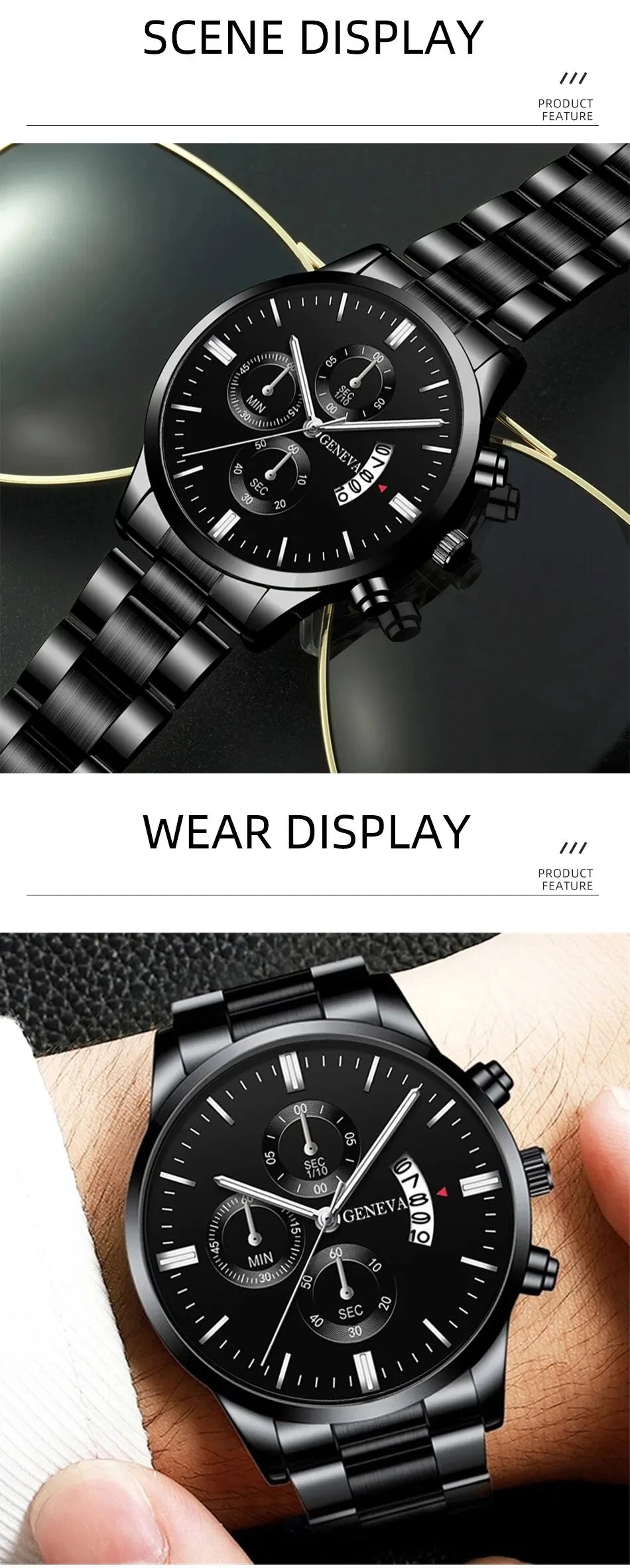 Black Steel Business Men Watch