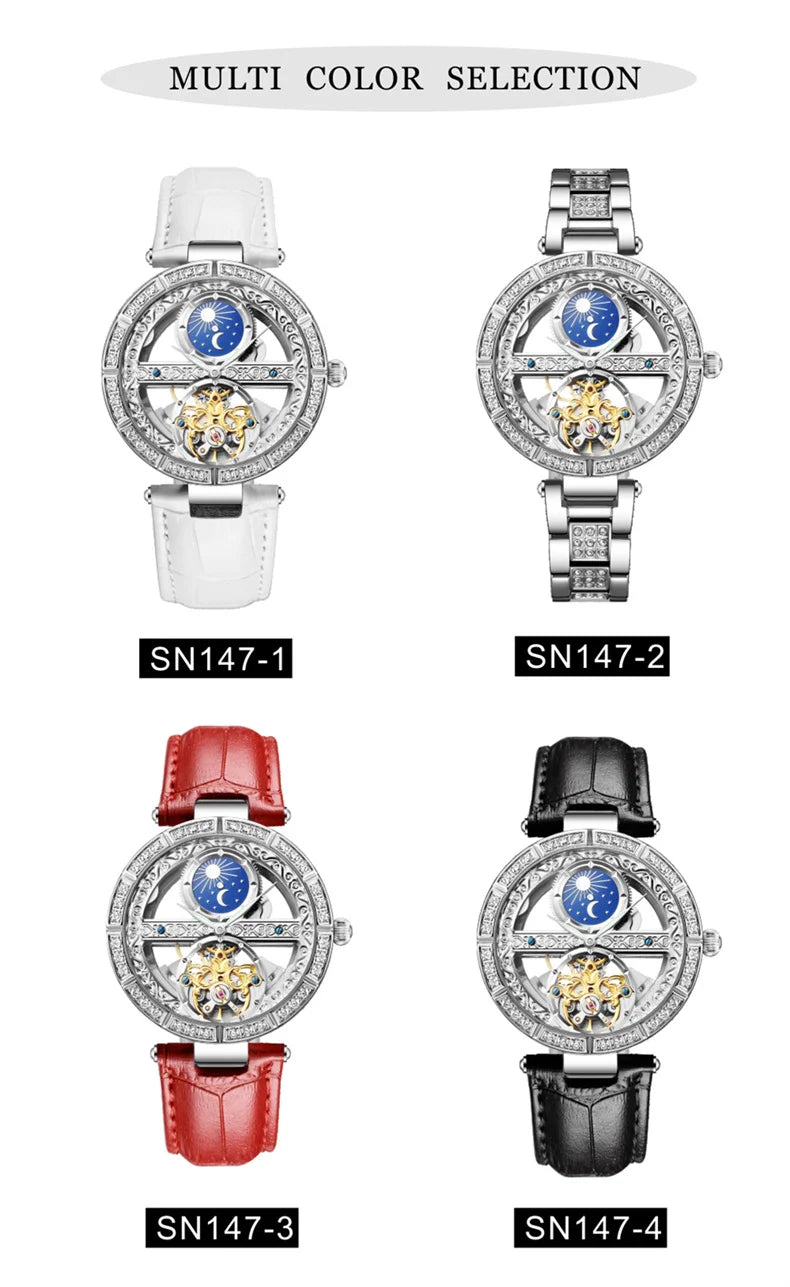 Skeleton Automatic Leather Women Watch