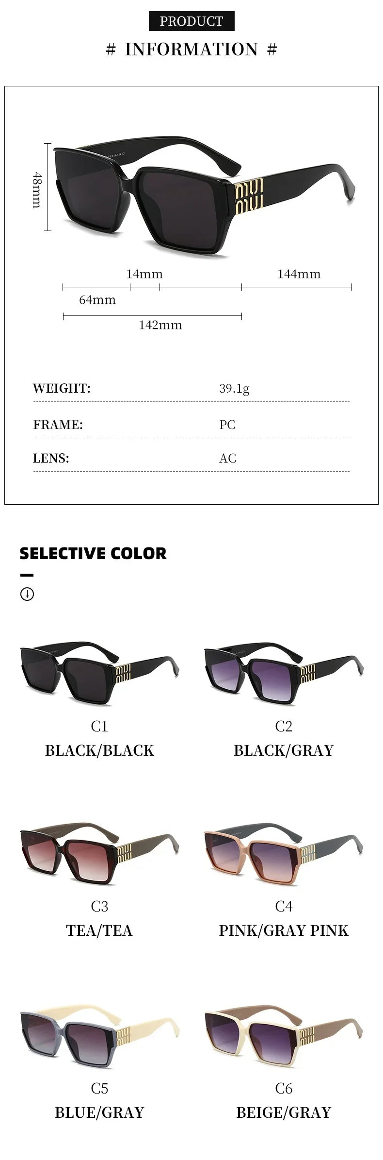 Designer Square Glamour Sunglasses