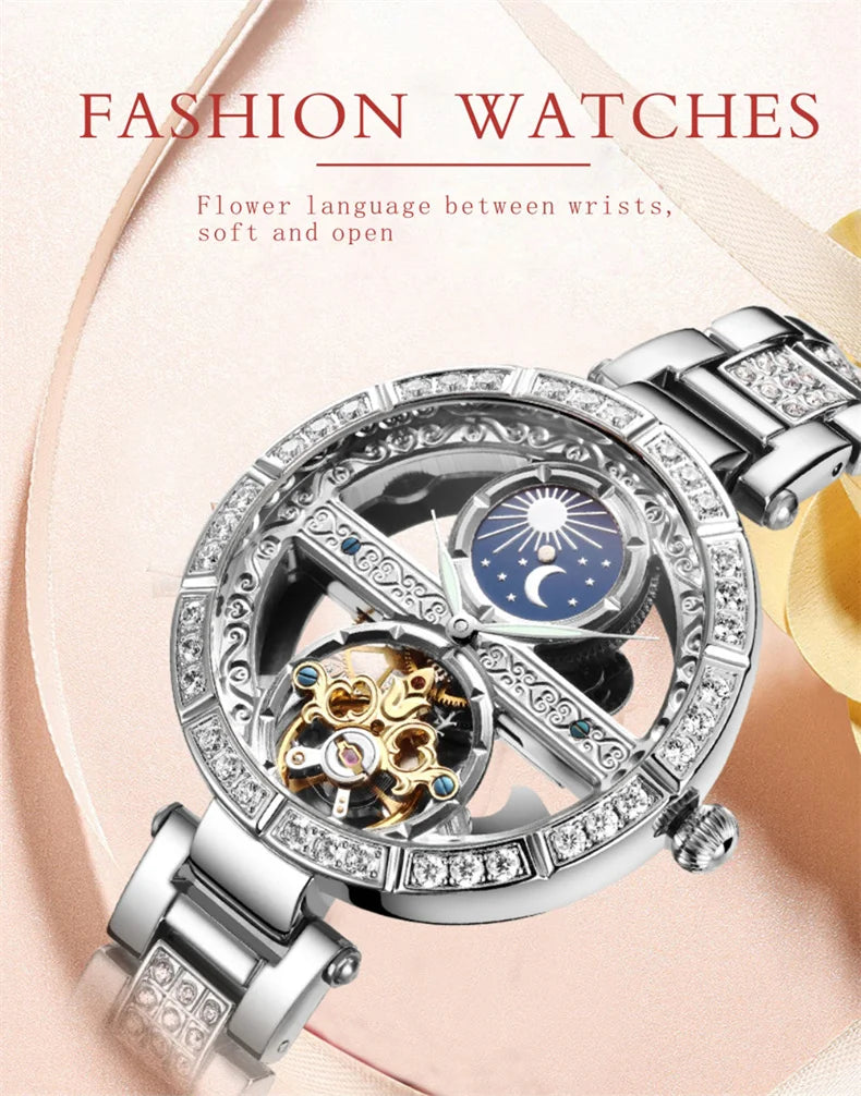 Skeleton Automatic Leather Women Watch