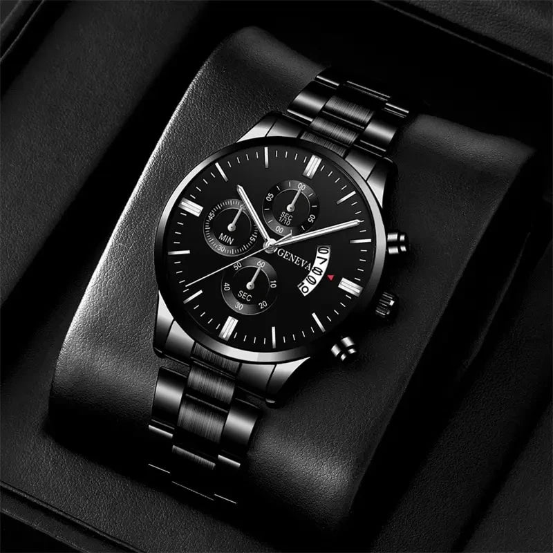 Black Steel Business Men Watch