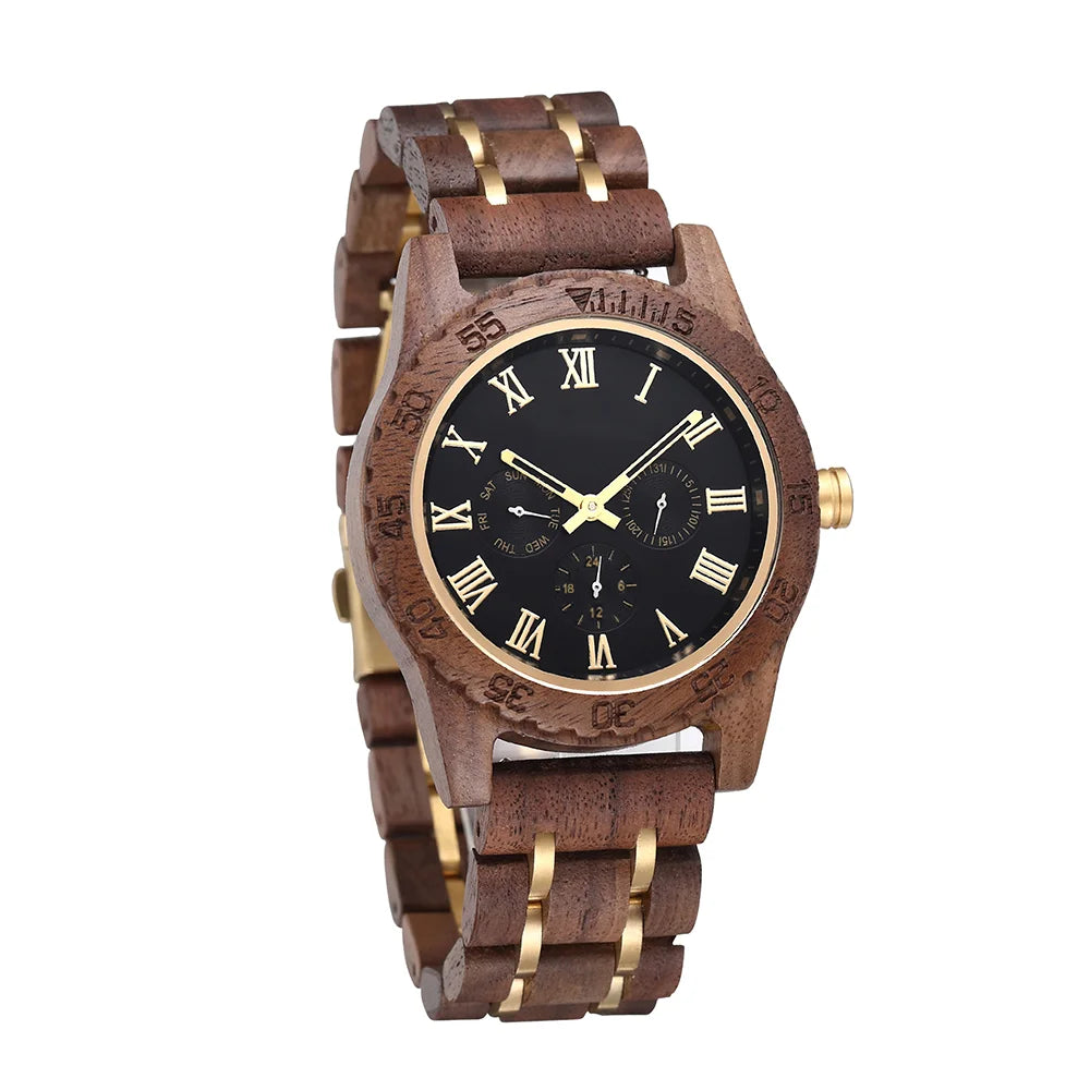 Wooden Quartz Date Men Watch