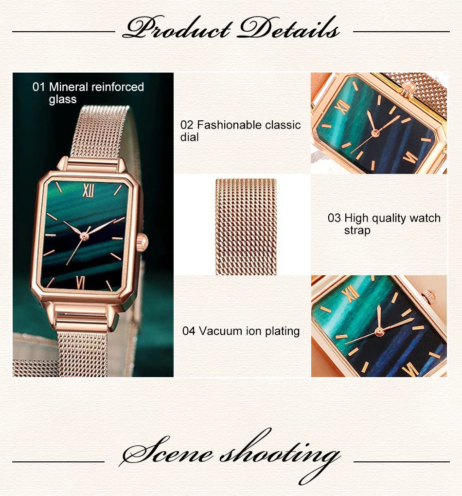 Square Dial Bracelet Watch Set