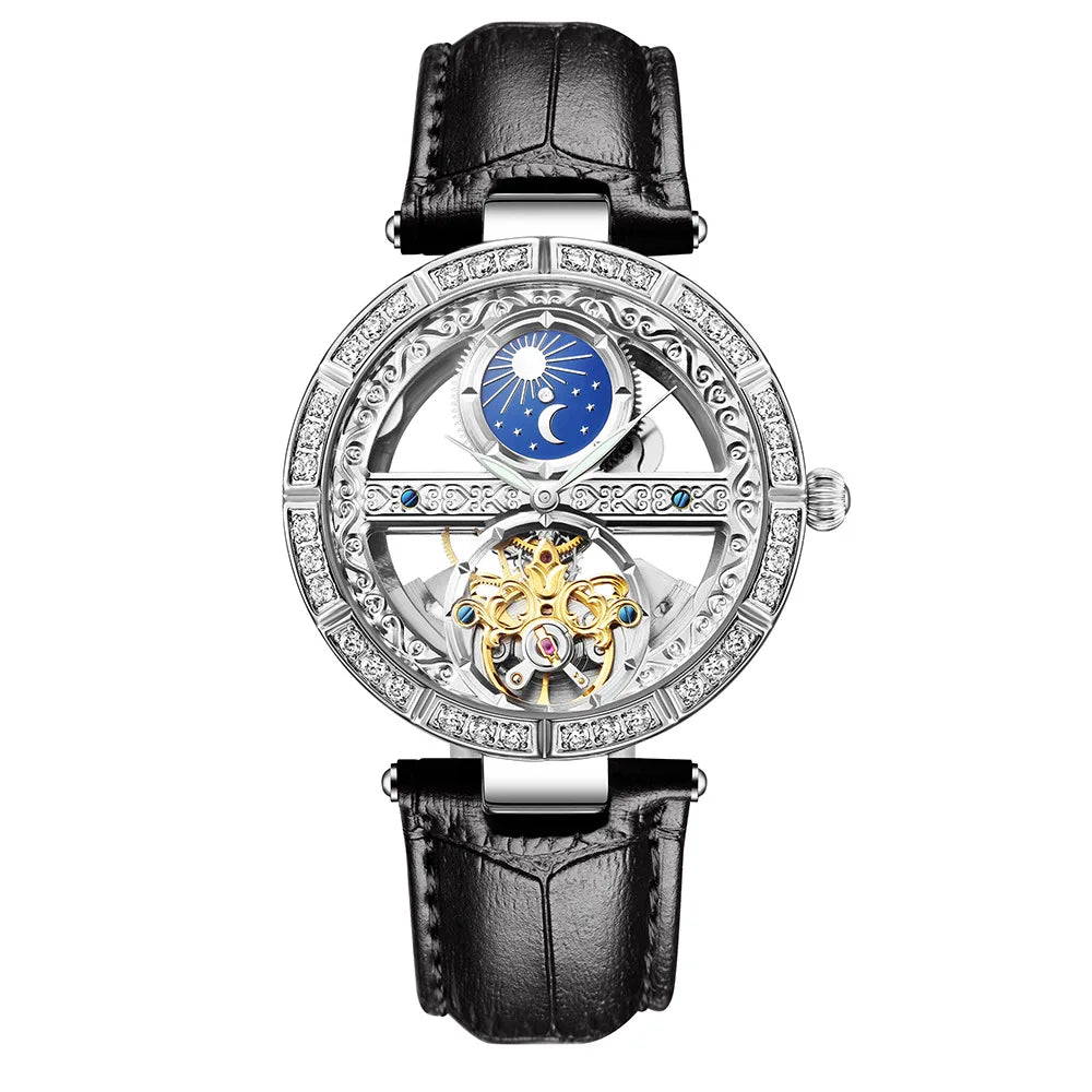Skeleton Automatic Leather Women Watch