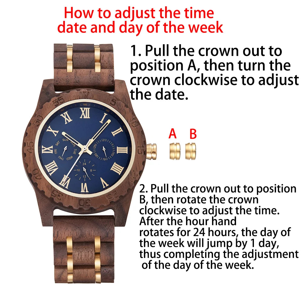 Wooden Quartz Date Men Watch