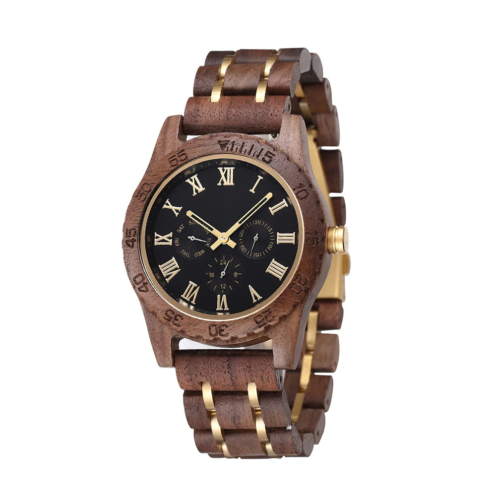 Wooden Quartz Date Men Watch