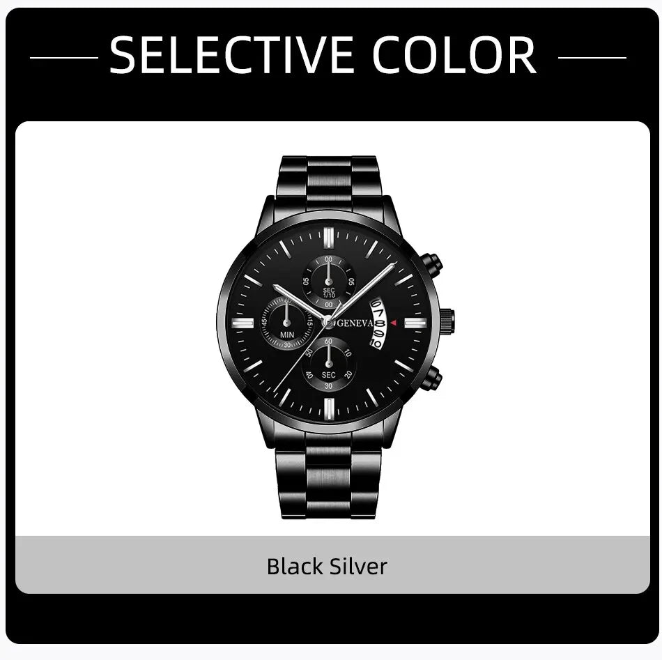 Black Steel Business Men Watch